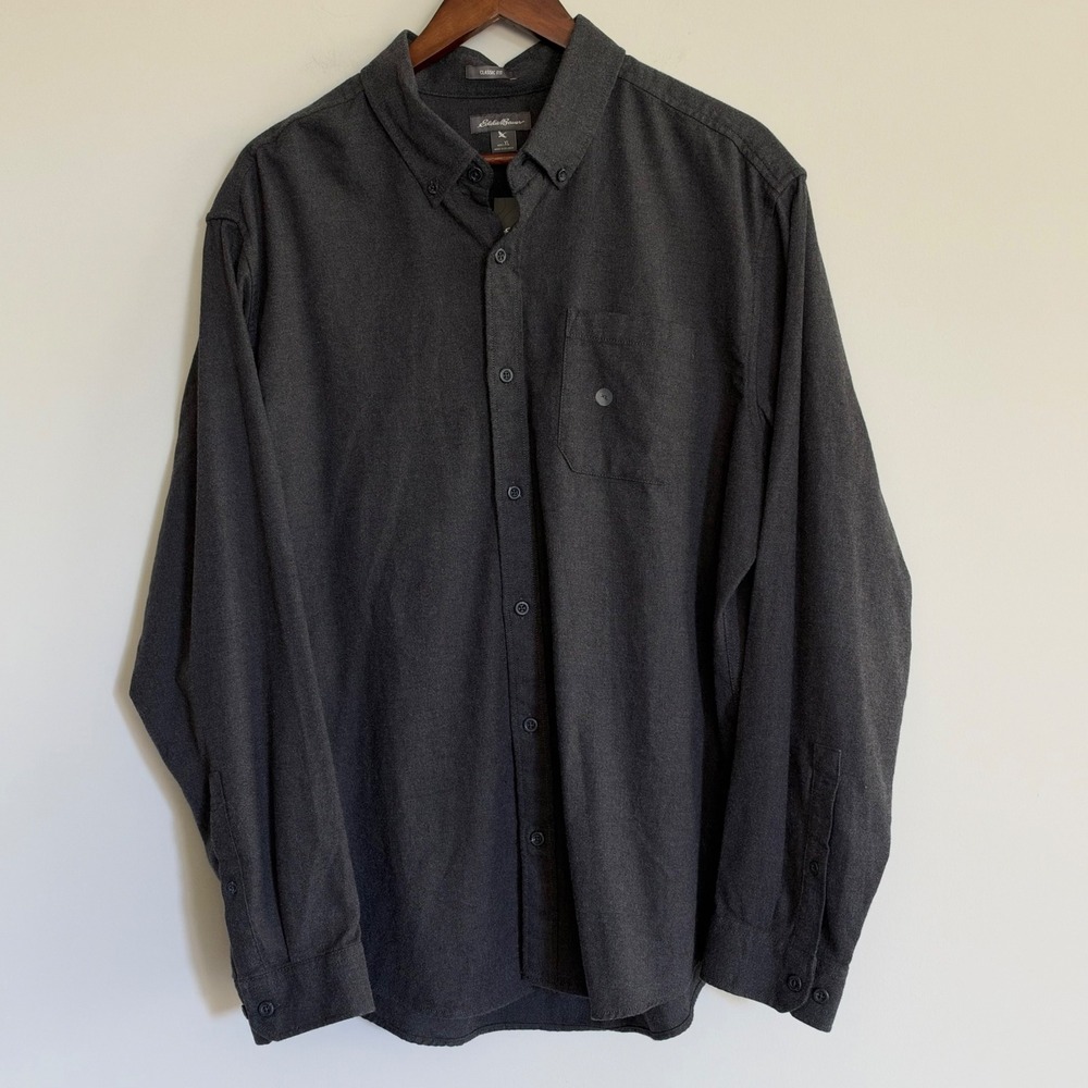 Eddie Bauer Mens XL Flannel Shirt Dark Smoke Heather Classic Fit Cotton NWT